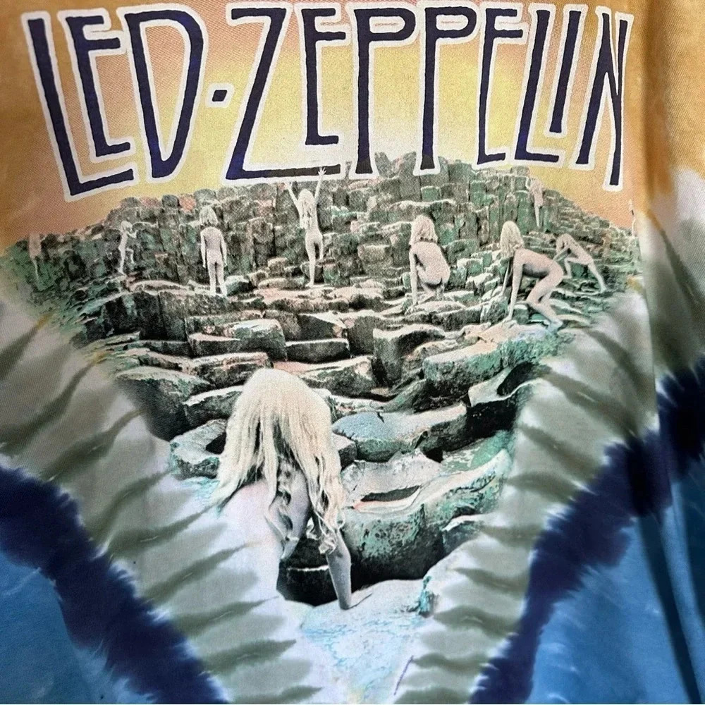 Vintage Led Zeppelin Houses Of The Holy Liquid Blue Tie Dye Band Shirt Mens XL - Picture 4 of 12